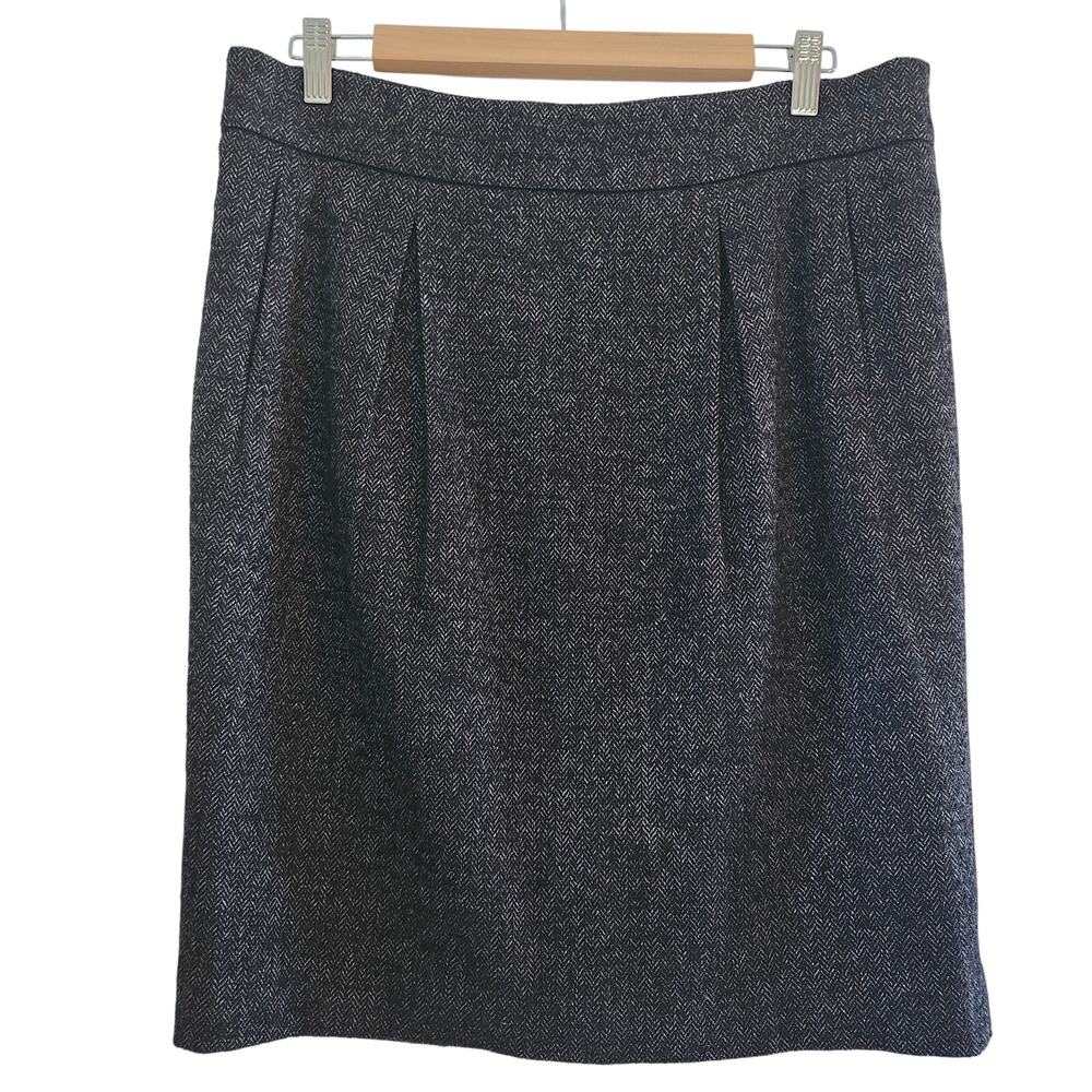 Ann Taylor Black and Siver Herringbone Wool Blend Knee Length Skirt Size 12